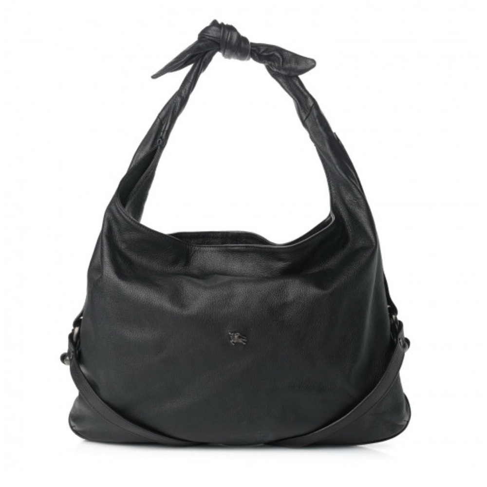 Vintage Burberry Oversized Black Hobo Bag with Knot Strap